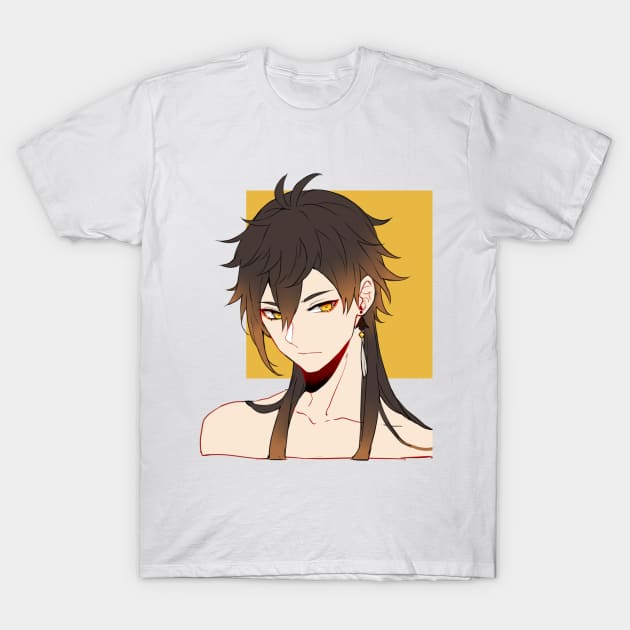 Genshin Impact - Zhongli Long Hair with Background T-Shirt by MykaAndSalmon